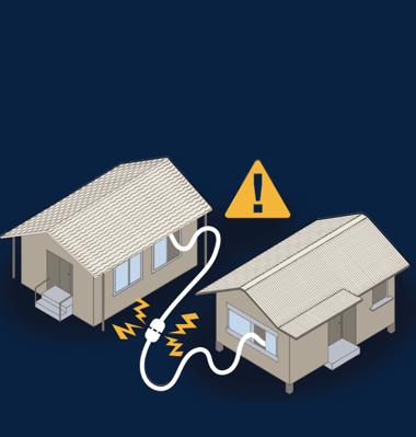 2 houses with power cords connected between them.