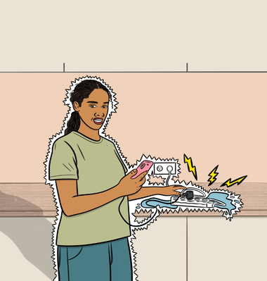 Lady with spilled water over extension cord