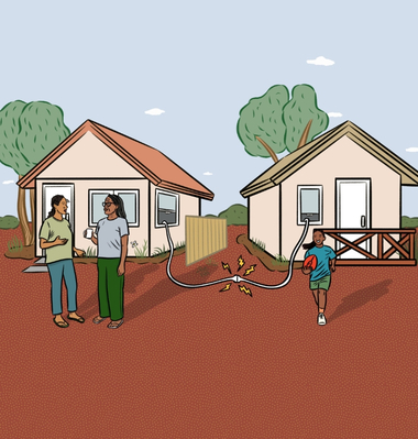 2 houses with power cords connected between them.