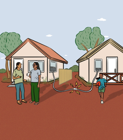 2 houses with power cords connected between them.